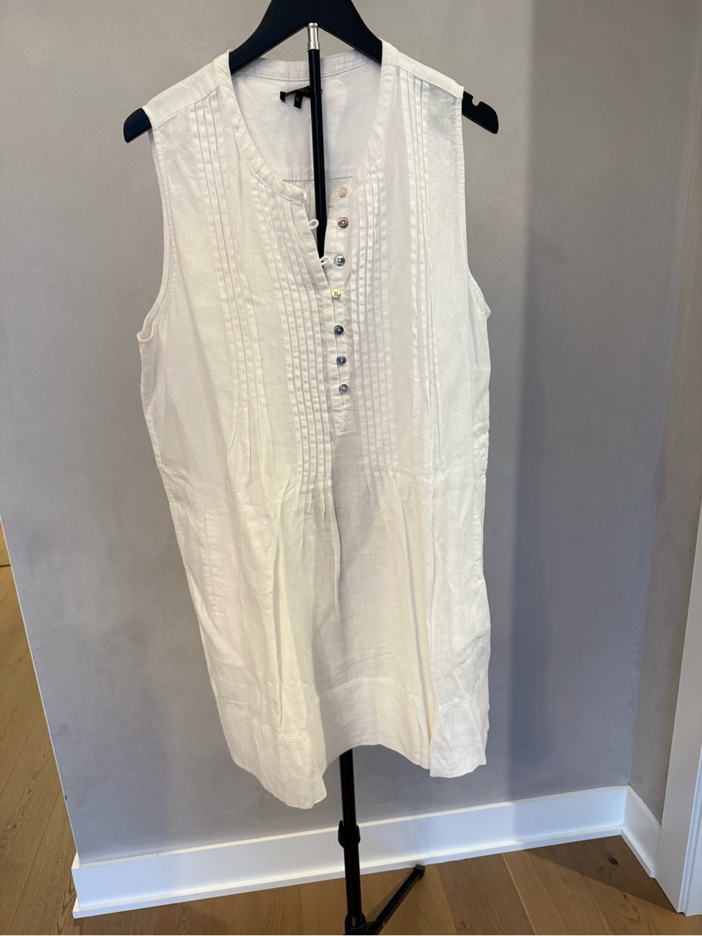 Quince White Sleeveless Pintuck Henley Tunic
